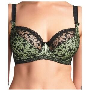 Fauve Womens Bra Sz 30H Black Lavinia Balcony Lace‎ Sheer Goth Romantic Coquette